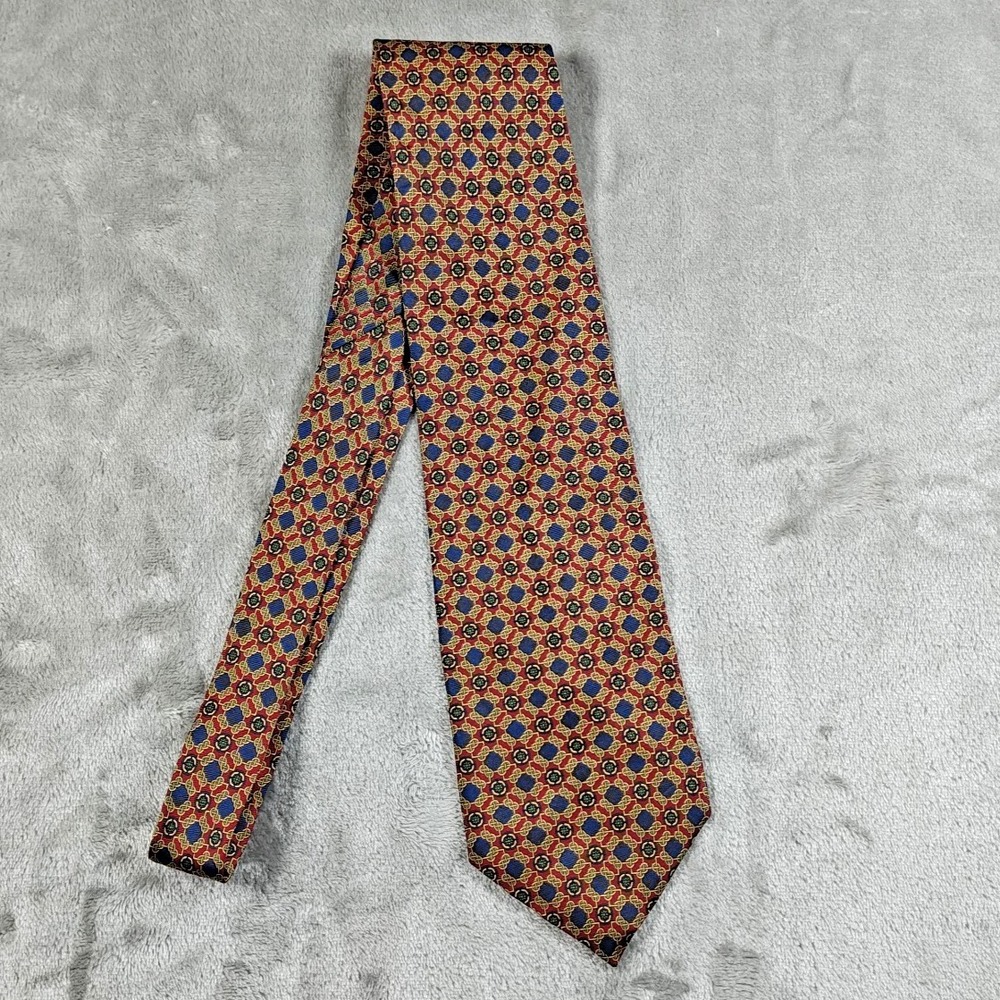 Vintage Christian Dior Monsieur Tie Mens 56x3.75 Blue Yellow Geometric Old Money